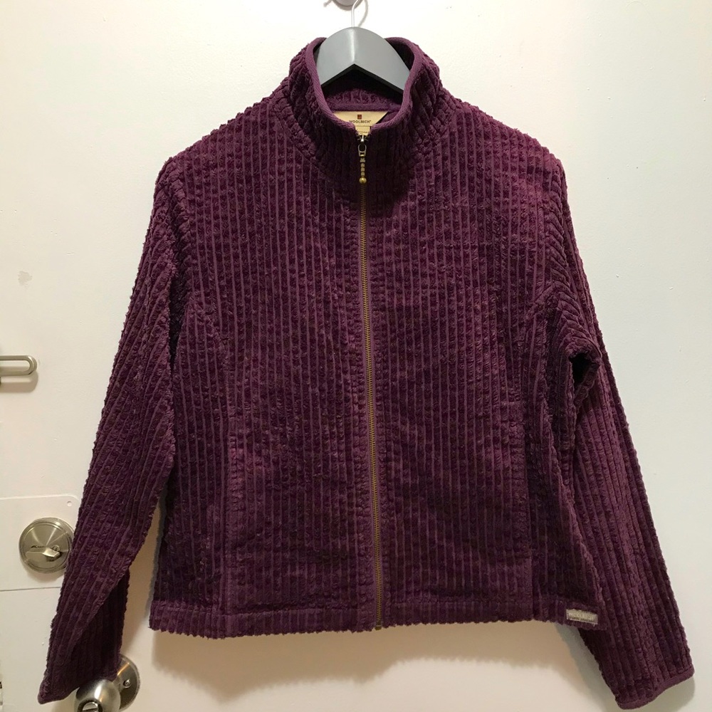 Woolrich womens ribbed full zip wineberry cotton medium jacket